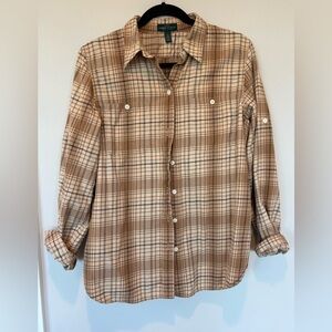 LAUREN Ralph Lauren Jeans Co. Beige Plaid Flannel Shirt - Large